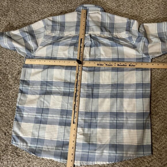 Wrangler Shirt Mens Large Blue Gray Plaid Short Sleeve Outdoor Fishing Hiking - Picture 6 of 8